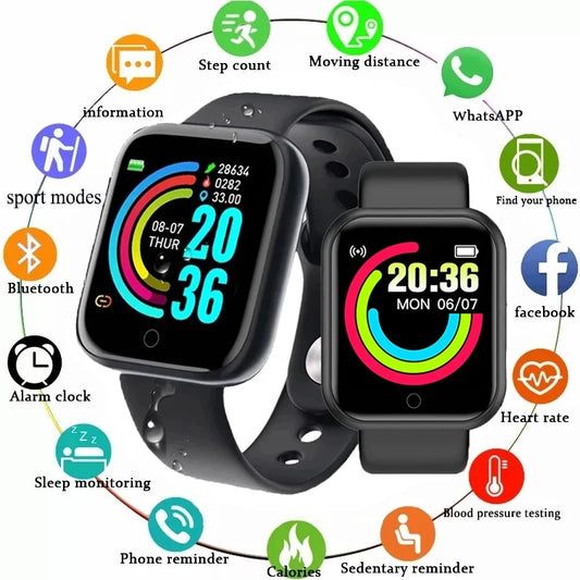 Y68 Smart Watch Bluetooth Fitness Tracker Adult Sports Watch Heart Rate Monitor Blood Pressure Smart Bracelet for Android iOS